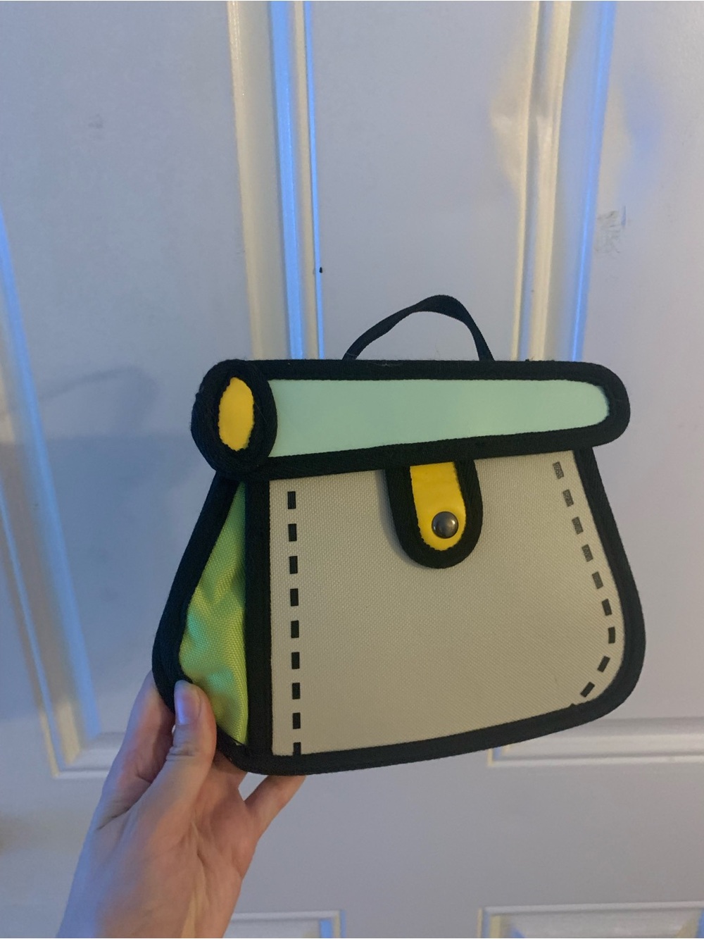 3D Cartoon Crossbody Handbag - White Green Yellow Canvas Purse no strap